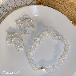 Bow Faux Pearl Earring / Choker