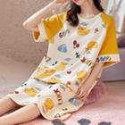 Short-sleeve Duck Print Sleep Dress