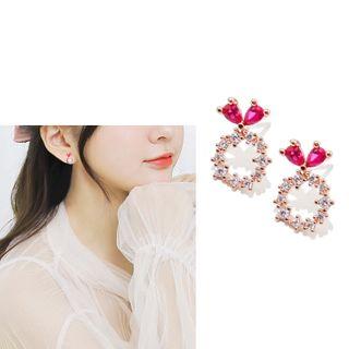 925 Sterling Silver Rhinestone Stud Earring 1 Pair - Circle - One Size
