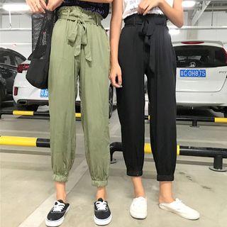 Paperbag Waist Baggy Pants With Sash
