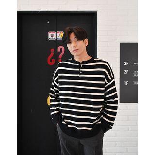 Cashmere Blend Striped Knit Henley
