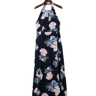 Floral Print Halter Neck Maxi Dress