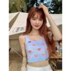 Heart Embroidered Crop Tank Top Pink Heart - Blue - One Size