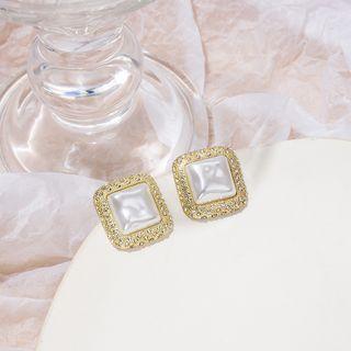 Square Faux Cat Eye Stone Rhinestone Earring E4652 - 1 Pair - Gold - One Size