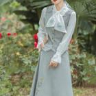 Tie Neck Shirt / A-line Midi Skirt / Vest / Set