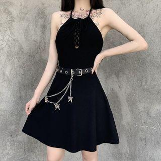Spaghetti-strap Halter Mini A-line Dress