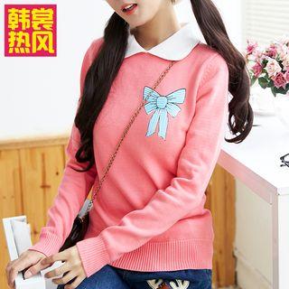 Peter Pan Collar Bow Print Sweater