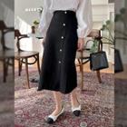 Faux-pearl Button Long Tweed Skirt