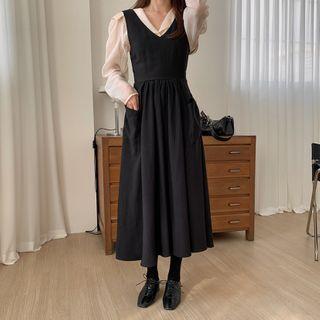 V-neck Blouse / Midi Jumper Dress