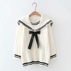 Sailor Collar Cable Knit Sweater White - One Size