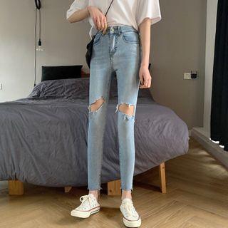High-waist Ripped Slim Fit Cropped Jeans