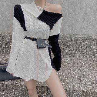 Color Block Sweater Dress / Belt