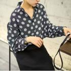 Dot Long-sleeve Loose-fit Shirt As Figure - One Size