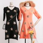 Star-sequined A-line Knit Dress