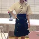 Set: Short-sleeve Shirt + Buttoned Skirt