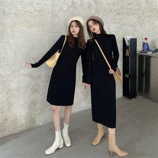 Mock-neck Long-sleeve Knitted Dress (long/ Short)
