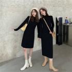 Mock-neck Long-sleeve Knitted Dress (long/ Short)