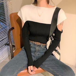 Long-sleeve Cutout Knit Top As Shown In Figure - One Size