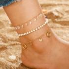 Set Of 3: Faux Crystal / Bead / Alloy Anklet 8616 - One Size