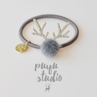 Pompom Rhinestone Deer Horn Hair Tie