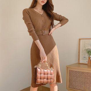 Long-sleeve Henley Ribbed Knit Sheath Dress
