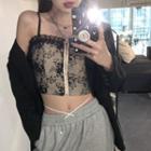 Lace Crop Camisole Top Black - One Size