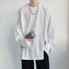 Cutout Sleeve Round Neck Plain T-shirt