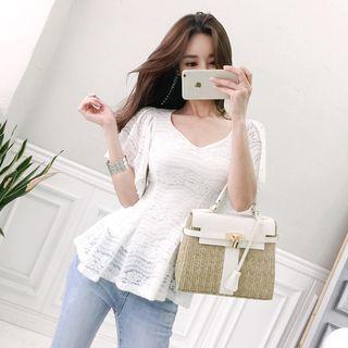 Flutter-sleeve Lace Peplum Top
