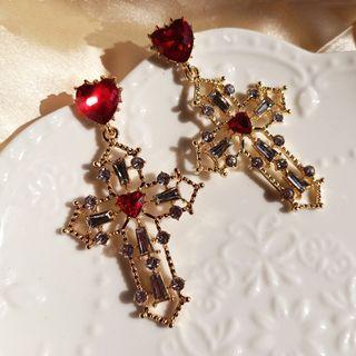 Cross Heart Faux Crystal Dangle Earring