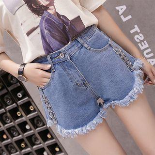 Frayed Edge Chained Denim Hot Pants