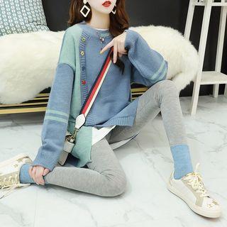 Two-tone Side-buttoned Sweater
