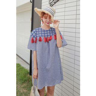Tassel-detail Checked Dress