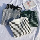Fleece-lined Mock-neck Striped Sweater