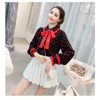 Lantern-sleeve Heart Pattern Blouse