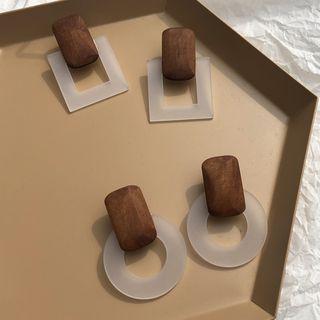 Wood & Acrylic Hoop / Square Dangle Earring