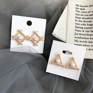 Faux Pearl Geometric Alloy Earring