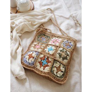 Pattern Straw Tote Bag Dark Beige - One Size