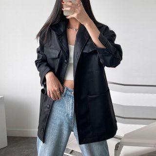 Multi-pocket Pleather Blazer