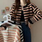 Color Block Striped Cropped Long-sleeve Cardigan