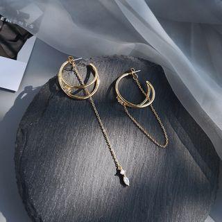 Non-matching Alloy Geometric Dangle Earring 1 Pair - Gold - One Size