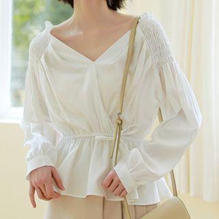 Drawstring Waist V-neck Blouse