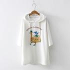 Elbow-sleeve Graphic Hoodie White - One Size