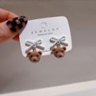 Bear Drop Earring 1 Pair - White & Brown - One Size