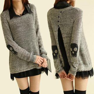 Set: Sleeveless Collared Tunic + Skull Elbow Patch Sweater