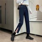 High-waist Slit Cropped Straight-cut Jeans