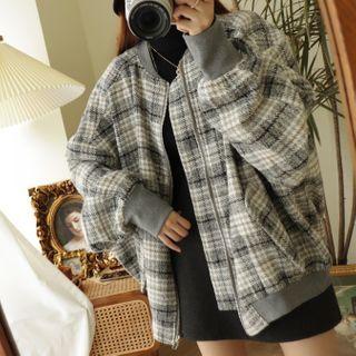 Houndstooth Furry Zip Jacket