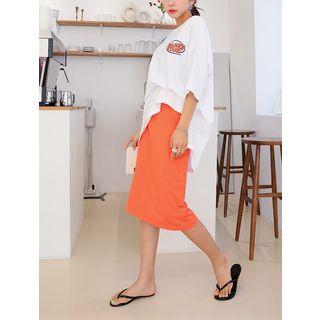 Plus Size Ribbed Band-waist Stretchy Skirt