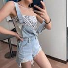 High-waist Washed Ripped Jumpsuit