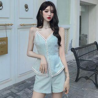 Sleeveless Faux Pearl Top / Plain Shorts