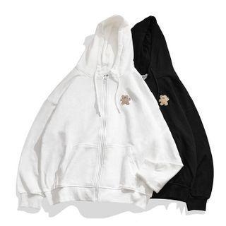 Long-sleeve Bear Applique Zip Hoodie